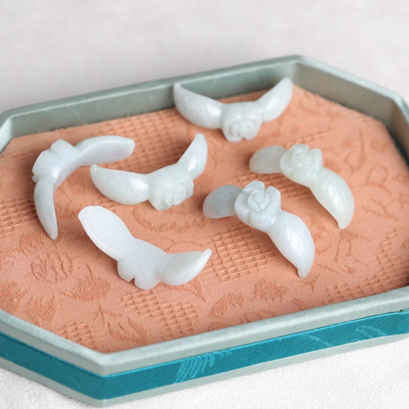 Beading - 2PC Natural White Jadeite Jade Rose