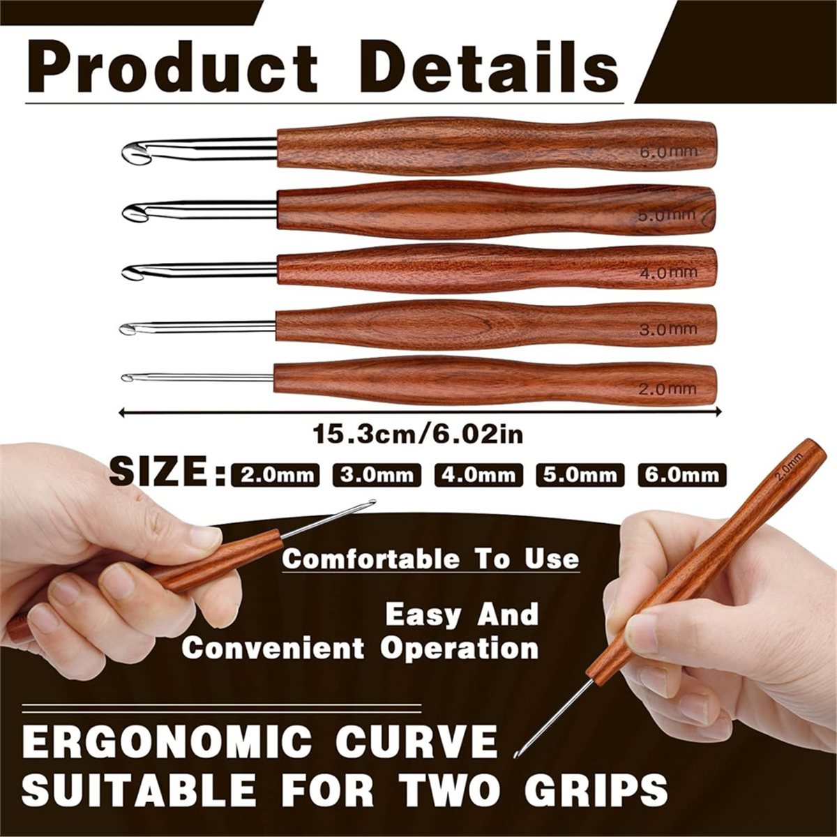 AT16 5 Pcs Crochet Hook, 5 Siz - đánh giá và giá Wooden Crochet Hooks Ergonomic Handle