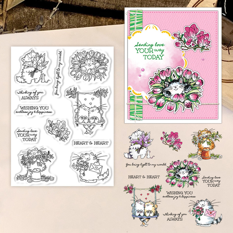 Suncraft Cute Kitty Cats And F - đánh giá và giá Clear Silicone Stamps For Card Making