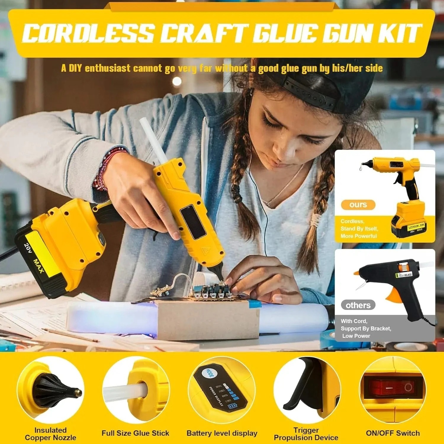 VESMATITY Electric Hot Glue Gu - đánh giá và giá Hot Melt Glue Gun Cordless