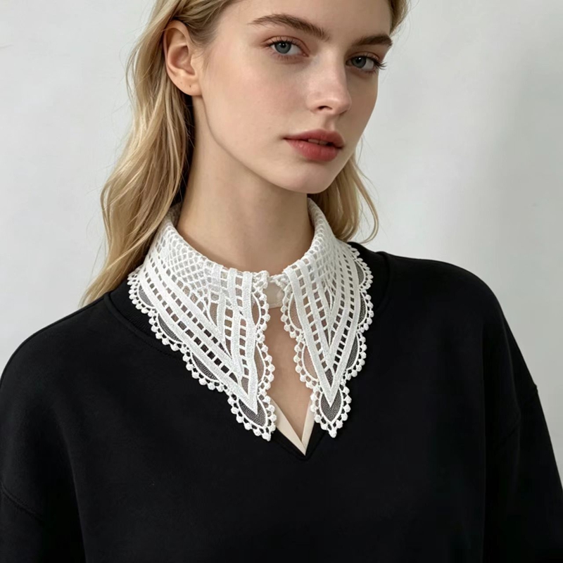 Lady White Ruffled False Colla - đánh giá và giá Embroidery